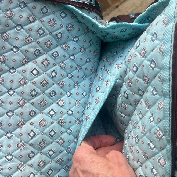 TURQUOISE W/BROWN ACCENTS! Pretty Vera Bradley Fabric Wheeled Carryon Suitcase - Picture 11 of 16